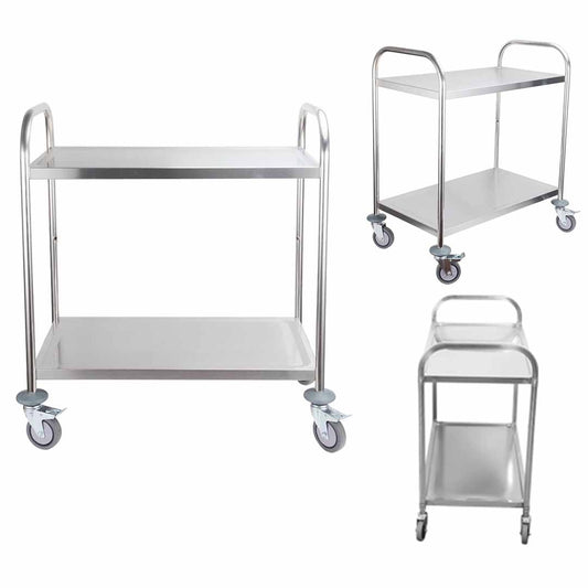 SOGA 2 Tier Stainless Steel Kitchen Dining Food Cart Trolley Utility Round 81x46x85cm Small