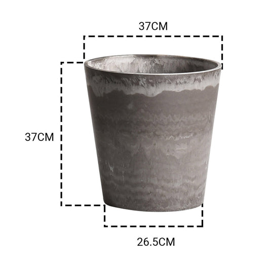 SOGA 37cm Rock Grey Round Resin Tapered Plant Flower Pot in Cement Pattern Planter Cachepot for Indoor Home Office