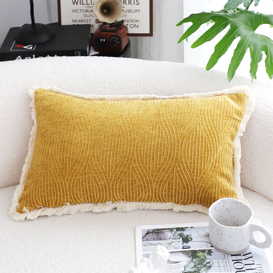 SOGA 35cm Throw Pillow Turmeric Yellow Aesthetic Chenille Texture for Home Decor