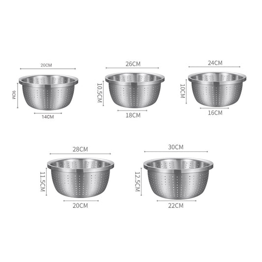 SOGA 2X Stainless Steel Nesting Basin Colander Perforated Kitchen Sink Washing Bowl Metal Basket Strainer Set of 5