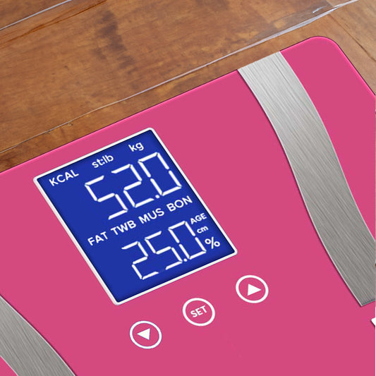 SOGA Glass LCD Digital Body Fat Scale Bathroom Electronic Gym Water Weighing Scales Pink