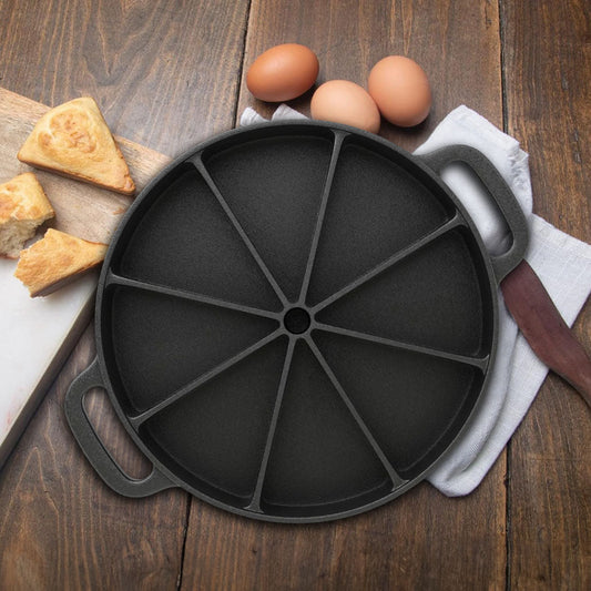 SOGA 2X 21.5CM Round Cast Iron Baking Wedge Pan Cornbread Cake 8-Slice Baking Dish with Handle