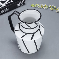 SOGA 2X 23.5x19.5cm Ornament Modern Ceramic Decorative Pitcher Striped Vase with Handle with Geometric Design for Home Décor