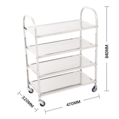 SOGA 4 Tier Stainless Steel Kitchen Dinning Food Cart Trolley Utility Size Square Small