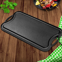 SOGA 2X 50.8cm Cast Iron Ridged Griddle Hot Plate Grill Pan BBQ Stovetop