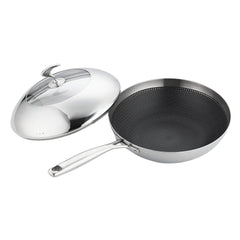 SOGA 2X 18/10 Stainless Steel Fry Pan 30cm Frying Pan Top Grade Cooking Non Stick Interior Skillet with Lid