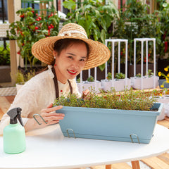 SOGA 49.5cm Blue Rectangular Planter Vegetable Herb Flower Outdoor Plastic Box with Holder Balcony Garden Decor Set of 4