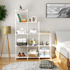 SOGA 2X White Portable 9-Cube 3 Column Storage Organiser Foldable DIY Modular Grid Space Saving Shelf 149cm