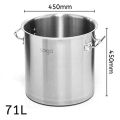 SOGA Stock Pot 71L Top Grade Thick Stainless Steel Stockpot 18/10 Without Lid