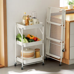 SOGA 2X 3 Tier Steel White Foldable Kitchen Cart Multi-Functional Shelves Storage Organizer with Wheel