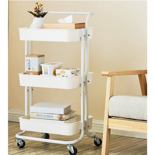 SOGA 2X 3 Tier Steel White Movable Kitchen Cart Multi-Functional Shelves Storage Organizer with Wheels