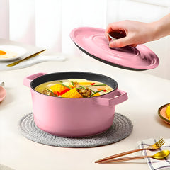 SOGA 2X Cast Iron 24cm Enamel Porcelain Stewpot Casserole Stew Cooking Pot With Lid Pink