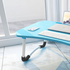 SOGA Blue Portable Bed Table Adjustable Foldable Bed Sofa Study Table Laptop Mini Desk with Notebook Stand Card Slot Holder Home Decor