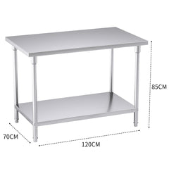 SOGA 2-Tier Commercial Catering Kitchen Stainless Steel Prep Work Bench Table 120*70*85cm