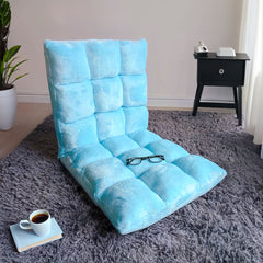 SOGA 2X Floor Recliner Collapsible Lounge Sofa Couch Folding Chair Cushion Light Blue