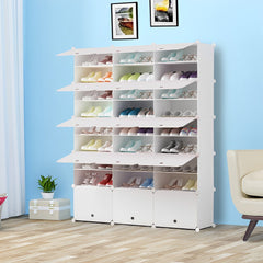 SOGA 9 Tier 3 Column White Shoe Rack Organizer Sneaker Footwear Storage Stackable Stand Cabinet Portable Wardrobe with Cover