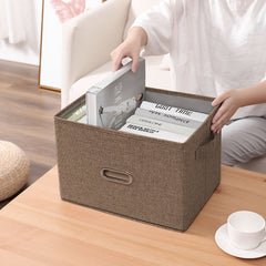 SOGA 2X Coffee Large Foldable Canvas Storage Box Cube Clothes Basket Organiser Home Decorative Box