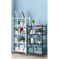 SOGA 2X 4 Tier Steel Black Foldable Display Stand Multi-Functional Shelves Storage Organizer with Wheels