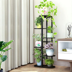 SOGA 6 Tier 7 Pots Black Metal Plant Rack Flowerpot Storage Display Stand Holder Home Garden Decor