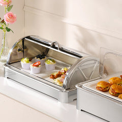 SOGA 59x38.5cm Silver Ceramic Serving Bowl with Chafing Dish Buffet Server for Kitchen Dining Essential