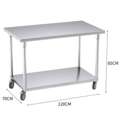 SOGA 120cm Commercial Catering Kitchen Stainless Steel Prep Work Bench Table with Wheels