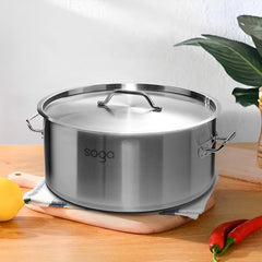 SOGA Dual Burners Cooktop Stove 14L Stainless Steel Stockpot and 28cm Induction Casserole