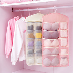 SOGA 2X Pink Double Sided Hanging Storage Bag Underwear Bra Socks Mesh Pocket Hanger Home Organiser