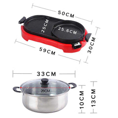 SOGA 2 in 1 BBQ Electric Pan Grill Teppanyaki Stainless Steel Hot Pot Steamboat Red