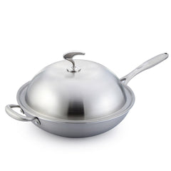 SOGA 18/10 Stainless Steel Fry Pan 36cm Frying Pan Top Grade Skillet with Helper Handle and Lid