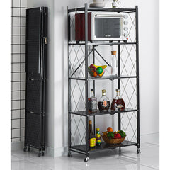 SOGA 2X 5 Tier Steel Black Foldable Kitchen Cart Multi-Functional Shelves Storage Organizer with Wheels