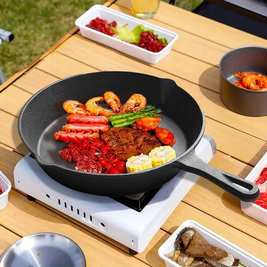 SOGA 2X 26cm Round Cast Iron Frying Pan Skillet Steak Sizzle Platter with Handle