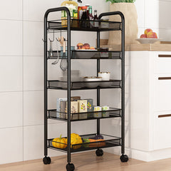 SOGA 5 Tier Steel Black Bee Mesh Kitchen Cart Multi-Functional Shelves Storage Organizer with Wheels