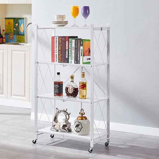 SOGA 2X 4 Tier Steel White Foldable Kitchen Cart Multi-Functional Shelves Storage Organizer with Wheels