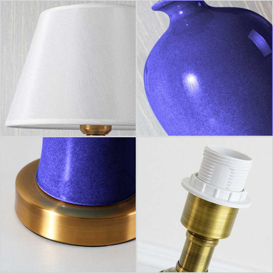 SOGA 4X Blue Ceramic Oval Table Lamp with Gold Metal Base