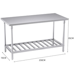 SOGA Commercial Catering Kitchen Stainless Steel Prep Work Bench Table 150*70*85cm