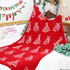 SOGA 2X 130x170cm Throw Blanket Red Christmas Tree Half Fleece for Holiday Season Cozy