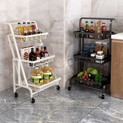 SOGA 3 Tier Steel Black Adjustable Kitchen Cart Multi-Functional Shelves Storage Organizer with Wheels