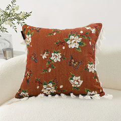 SOGA 45cm French Vintage Butterfly and Flower Tassel with Caramel Color Throw Pillow