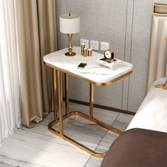 SOGA 30x50cm White Ceramic Sofa Side Square Mini Table w/ Gold Metal Legs