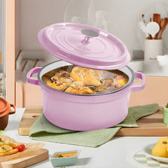 SOGA 2X 22cm Pink Cast Iron Ceramic Stewpot Casserole Stew Cooking Pot With Lid