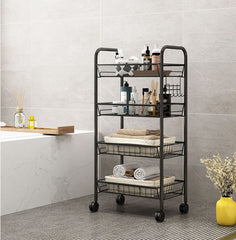 SOGA 2X 4 Tier Steel Black Bee Mesh Kitchen Cart Multi-Functional Shelves Storage Organizer with Wheels