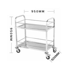 SOGA 2X 2 Tier 95x50x95cm Stainless Steel Drink Wine Food Utility Cart Large