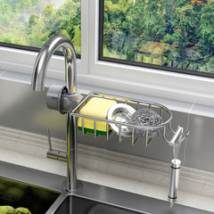 SOGA Silver Single Kitchen Sink Organiser Faucet Soap Sponge Caddy Rack Storage Drainer