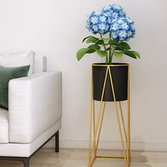 SOGA 4X 70cm Gold Metal Plant Stand with Black Flower Pot Holder Corner Shelving Rack Indoor Display