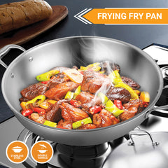 SOGA 2X 3-Ply 42cm Stainless Steel Double Handle Wok Frying Fry Pan Skillet with Lid