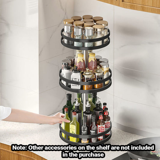 SOGA 3 Tier Steel Black Round Rotating Multi-Function Kitchen Portable Storage Spice Seasoning Kitchen Countertop Organiser Shelf