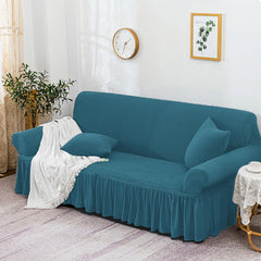 SOGA 3-Seater Blue Sofa Cover with Ruffled Skirt Couch Protector High Stretch Lounge Slipcover Home Decor