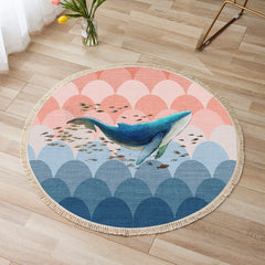 SOGA 120cm Round Tassels Whale Print Area Rugs Home Decor