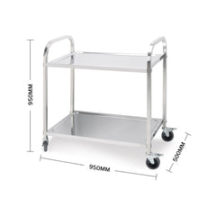 SOGA 2X 2 Tier 95x50x95cm Stainless Steel Kitchen Dining Food Cart Trolley Utility Large