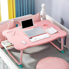 SOGA Pink Portable Bed Table Adjustable Folding Mini Desk With Mini Drawer and Cup-Holder Home Decor